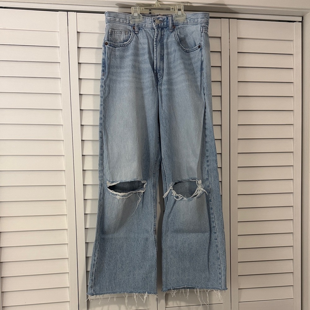 Distressed Light Zara Wide Leg Jeans High Rise